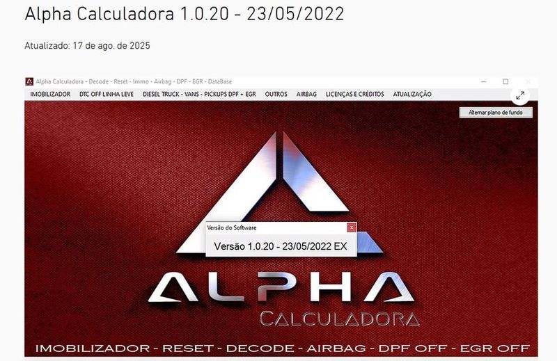 Alpha Calculadora com módulos de imobilizador, DPF e EGR